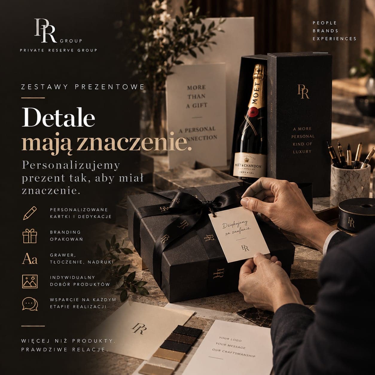 Zestawy prezentowe: Detale mają znaczenie - personalizowane kartki, branding opakowań, grawer i indywidualny dobór produktów.